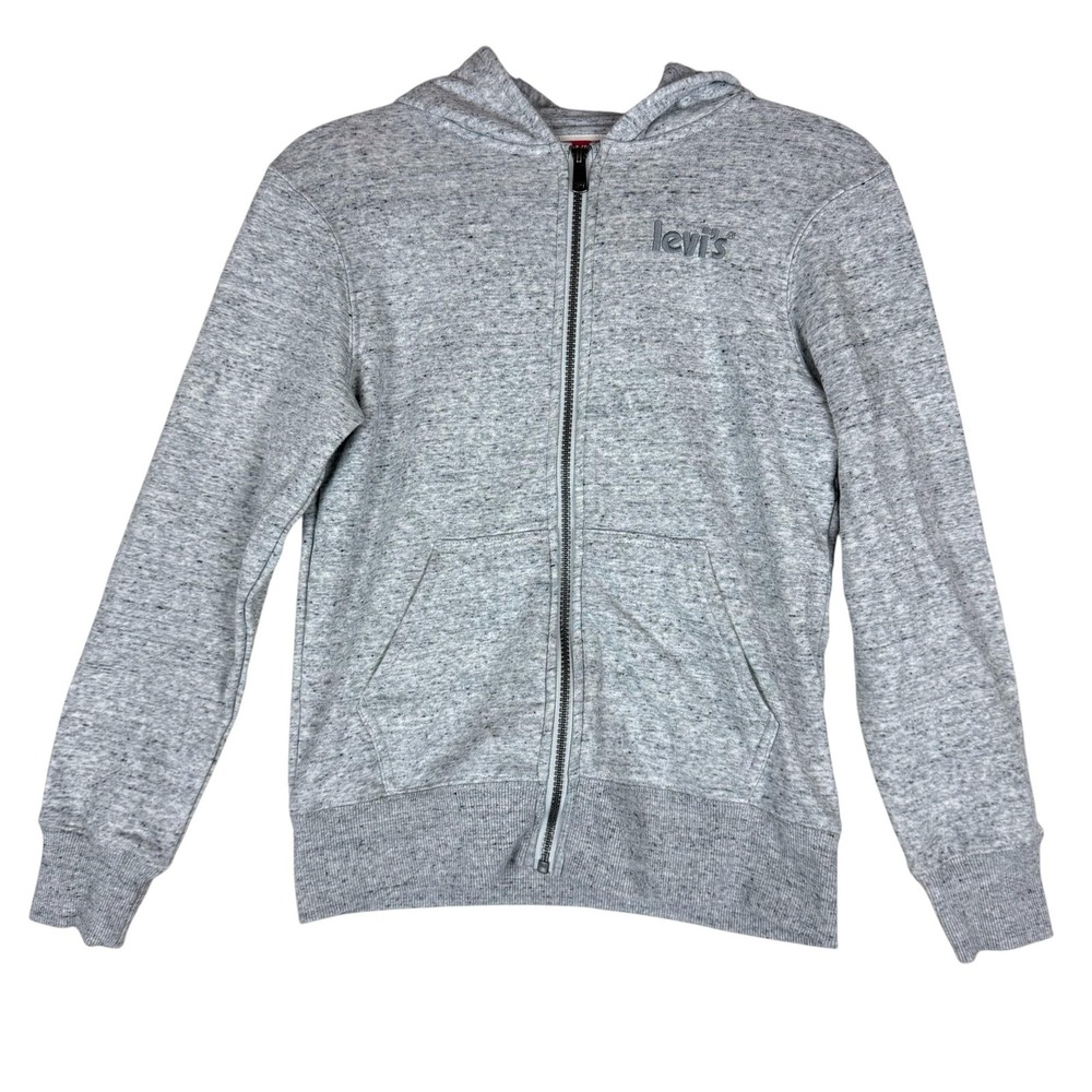 Levi's Hoodie Sweatshirt Kids 10-12 Gray Full Zip‎ Fleece Logo Kangaroo Pocket
